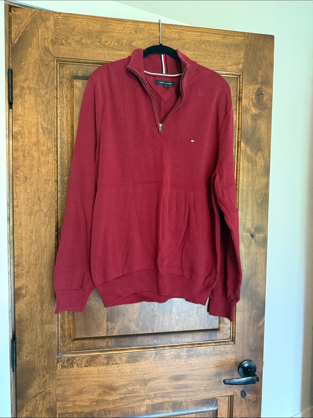 Tommy Hilfiger Men's Wine Red Quarter-Zip Sweater